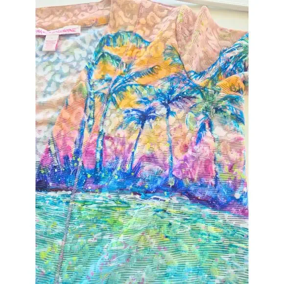 Leoma Lovegrove Sz S Open Front Cardigan Jacket Colorful Tropical Light Weight - Picture 5 of 9